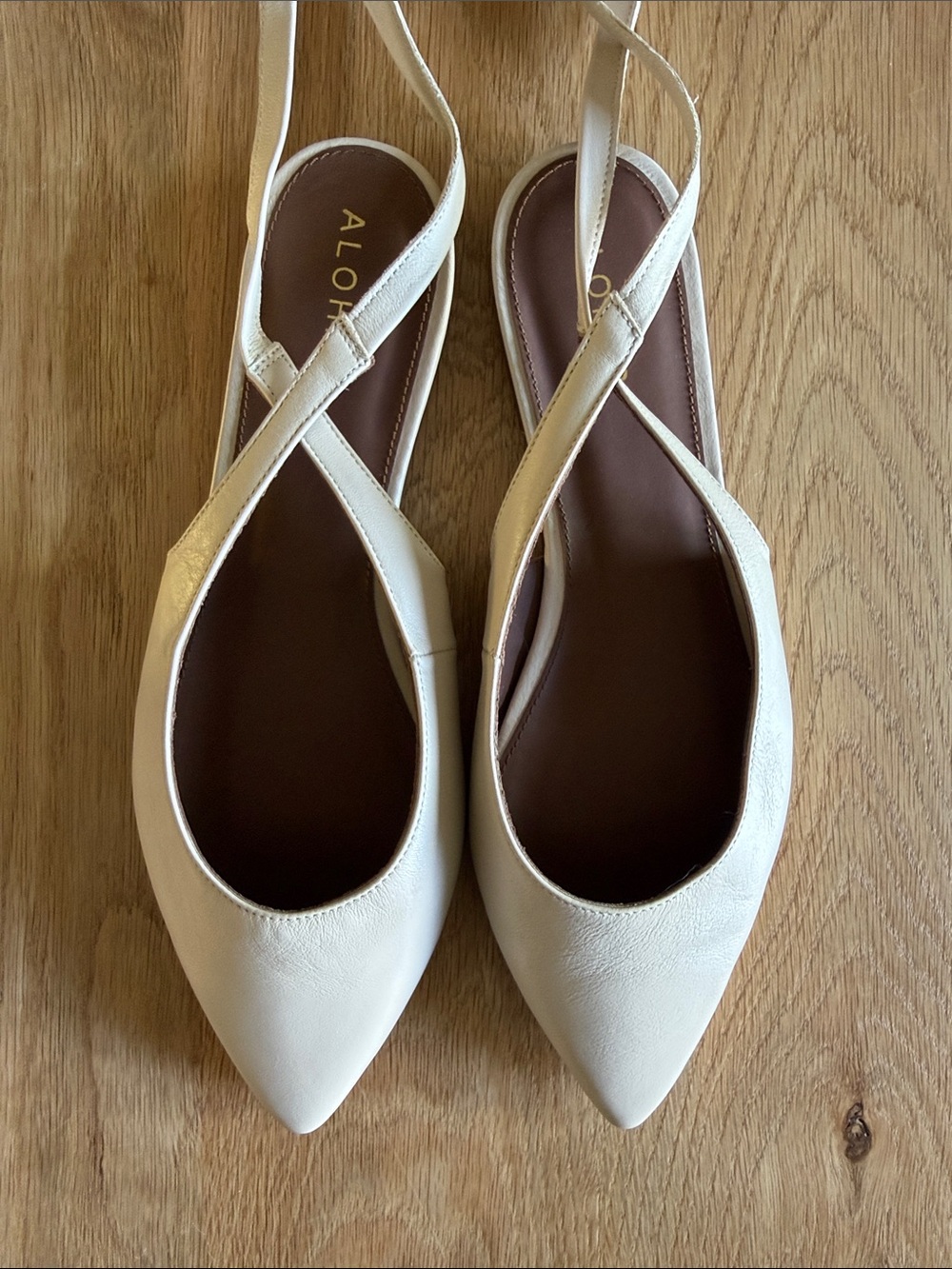 ALOHAS Ribbon Cream Pointed-Toe Lace-Up Slingback Flats (US 9, EUR 40) - Picture 5 of 8